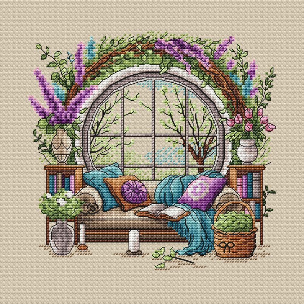 Garden Pattern For Cross Stitch Interior Embroidery PDF Spring Garden Embroidery PDF Terrace Window 1
