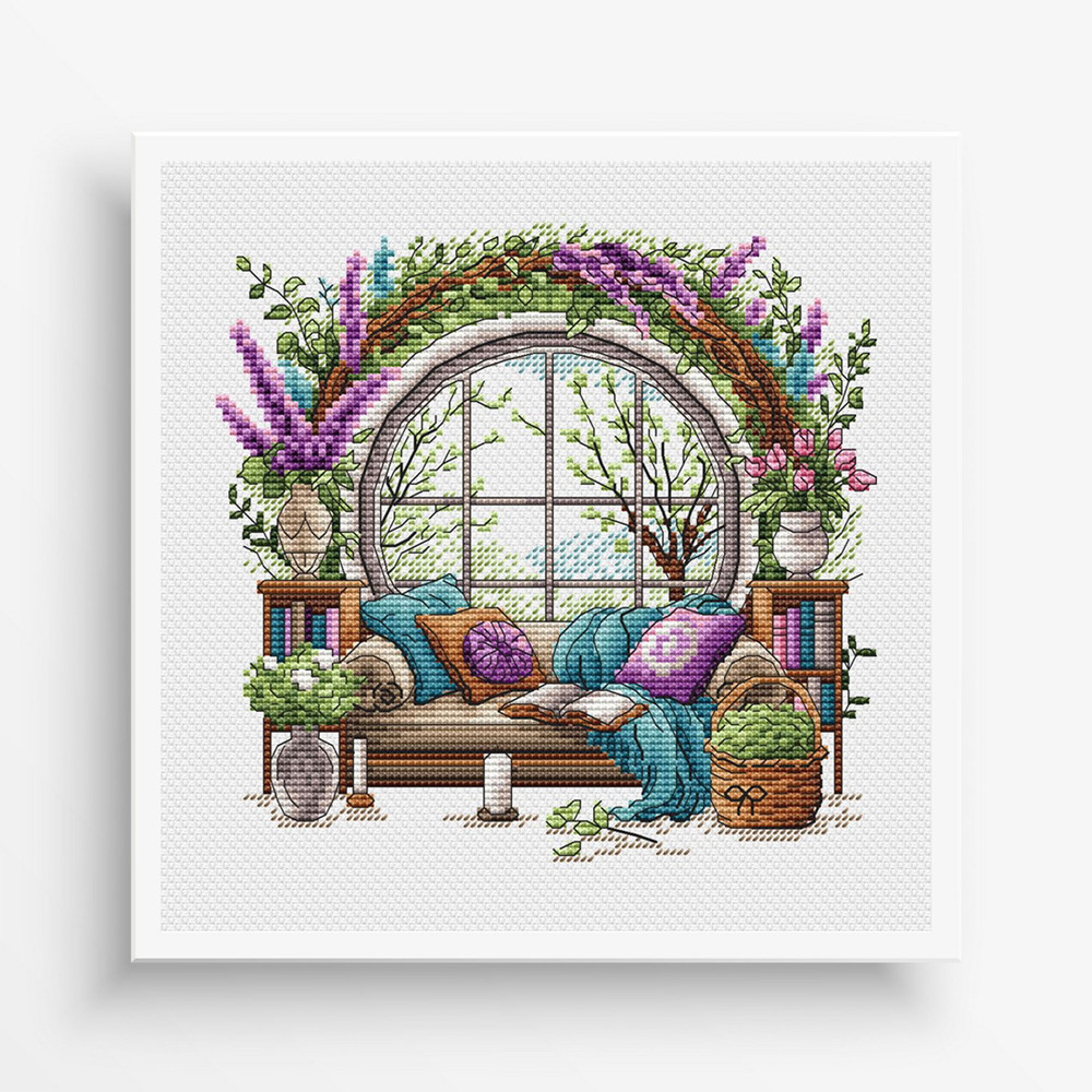 Garden Pattern For Cross Stitch Interior Embroidery PDF Spring Garden Embroidery PDF Terrace Window 0