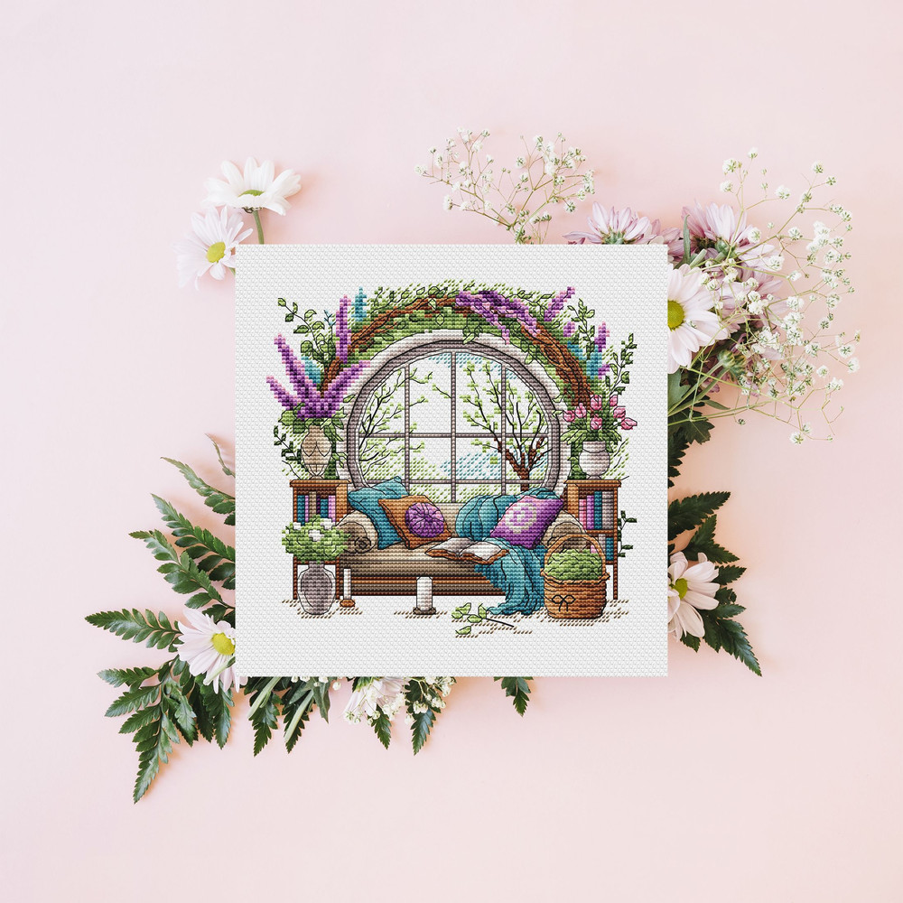 Garden Pattern For Cross Stitch Interior Embroidery PDF Spring Garden Embroidery PDF Terrace Window 5