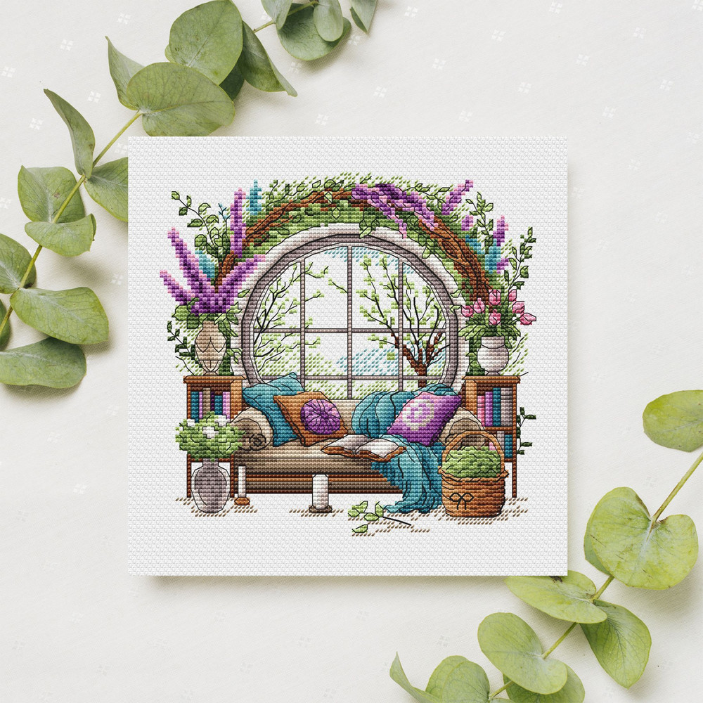 Garden Pattern For Cross Stitch Interior Embroidery PDF Spring Garden Embroidery PDF Terrace Window 3