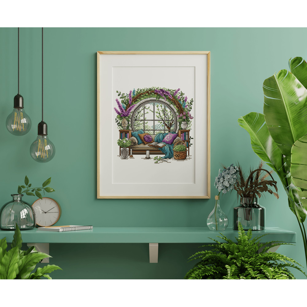 Garden Pattern For Cross Stitch Interior Embroidery PDF Spring Garden Embroidery PDF Terrace Window 8