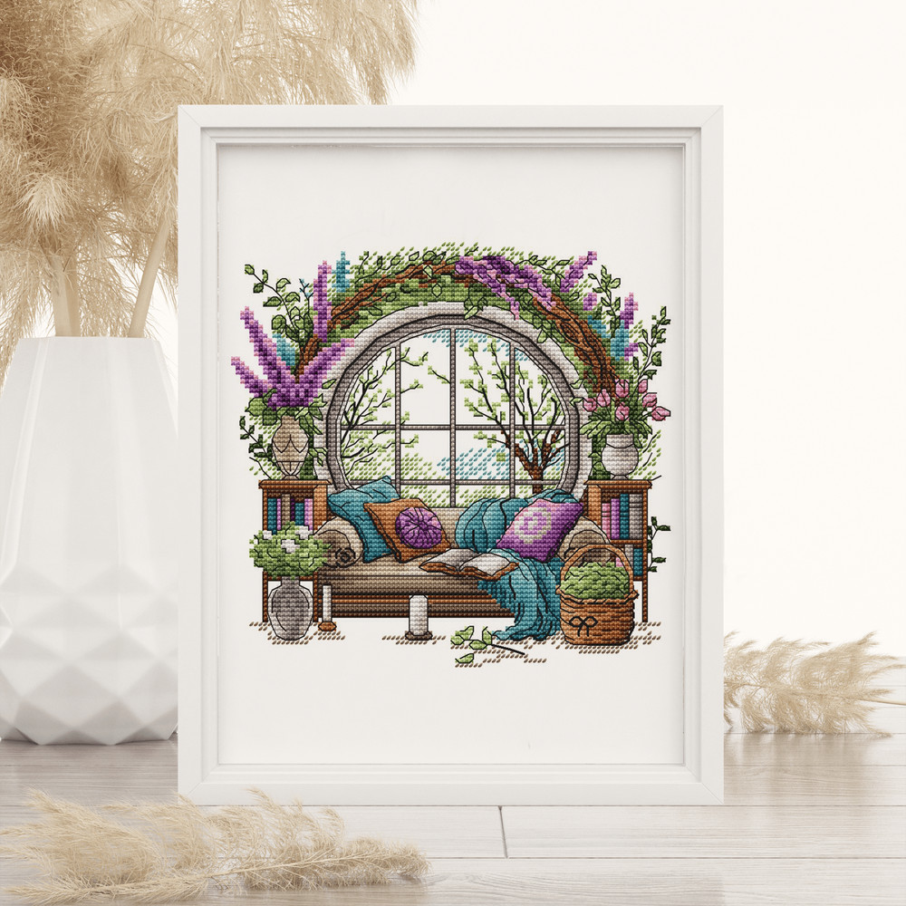 Garden Pattern For Cross Stitch Interior Embroidery PDF Spring Garden Embroidery PDF Terrace Window 9