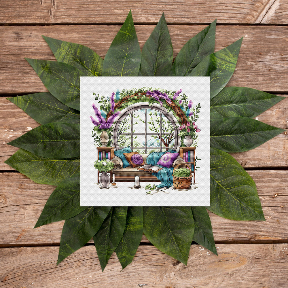 Garden Pattern For Cross Stitch Interior Embroidery PDF Spring Garden Embroidery PDF Terrace Window 7