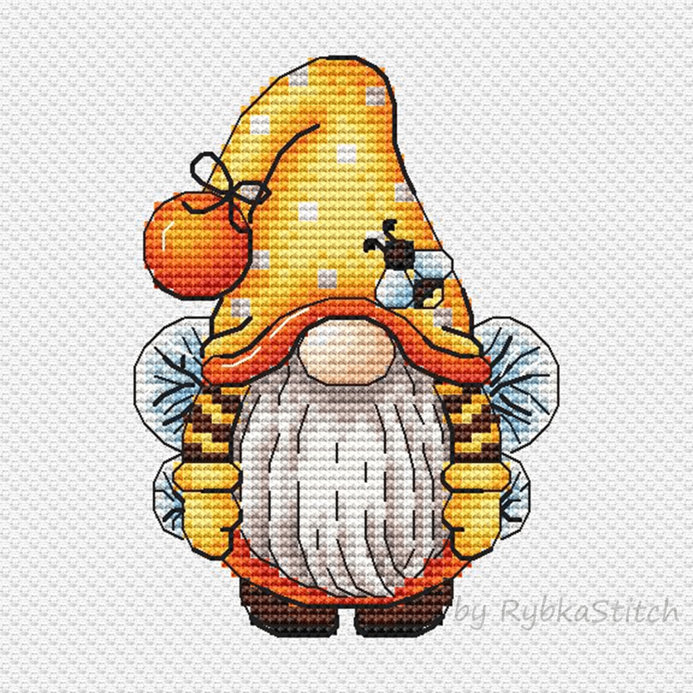 Gnome Cross Stitch Pattern Cute Gnome Bee Embroidery PDF Bumblebee Cross Stitch PDF Flowers Stitch 2