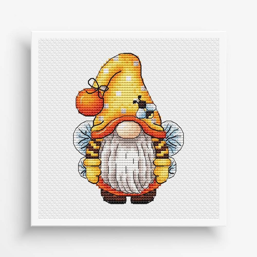 Gnome Cross Stitch Pattern Cute Gnome Bee Embroidery PDF Bumblebee Cross Stitch PDF Flowers Stitch 0