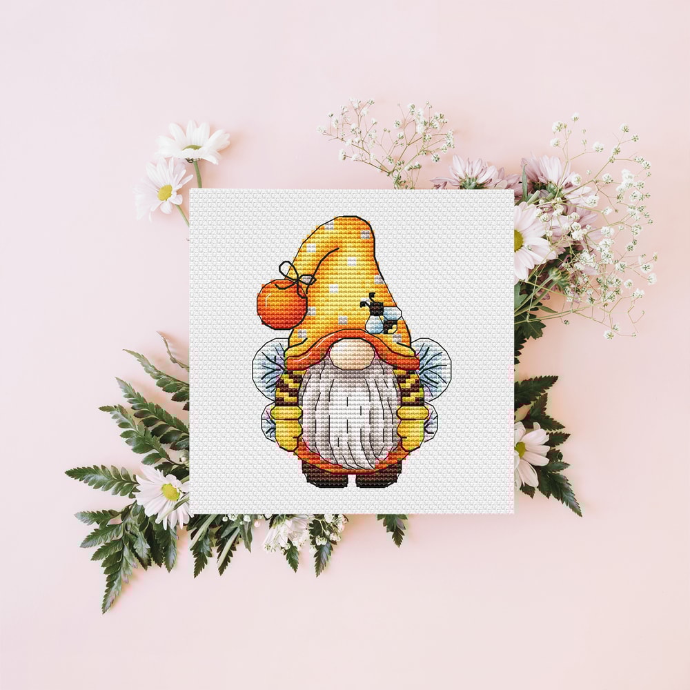 Gnome Cross Stitch Pattern Cute Gnome Bee Embroidery PDF Bumblebee Cross Stitch PDF Flowers Stitch 3