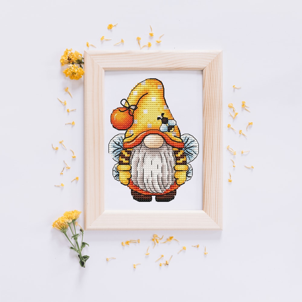 Gnome Cross Stitch Pattern Cute Gnome Bee Embroidery PDF Bumblebee Cross Stitch PDF Flowers Stitch 8
