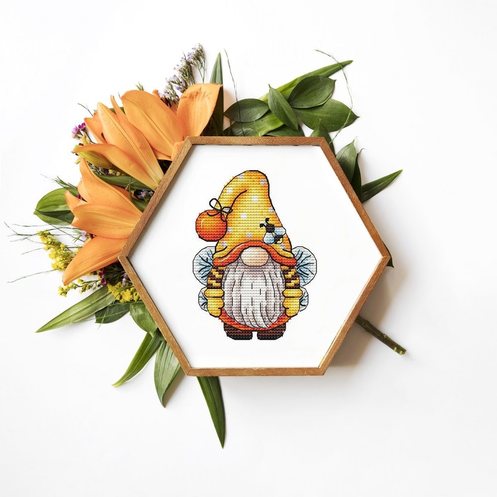 Gnome Cross Stitch Pattern Cute Gnome Bee Embroidery PDF Bumblebee Cross Stitch PDF Flowers Stitch 5