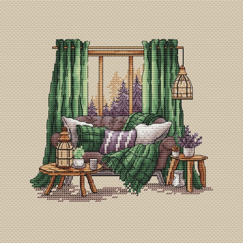 Forest Pattern For Cross Stitch Bedroom Decor Embroidery PDF Mountain Embroidery PDF Terrace Window 2