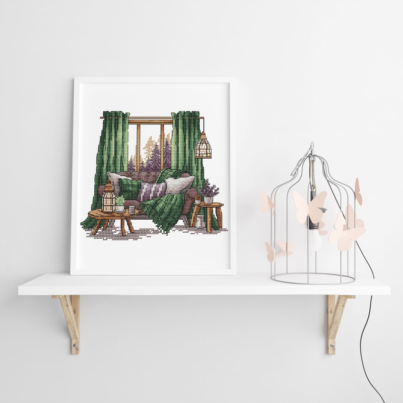 Forest Pattern For Cross Stitch Bedroom Decor Embroidery PDF Mountain Embroidery PDF Terrace Window 9