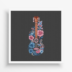 flowers cross stitch pattern pdf download, music cross stitch, vintage guitar embroidery, guitar embroidery
