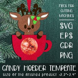 Deer in a Cup | Christmas Ornament | Candy Holder | Paper Craft Template SVG
