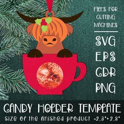 Scottish Highland Cow in a Cup | Candy Holder | Christmas Ornament Template | Paper Craft