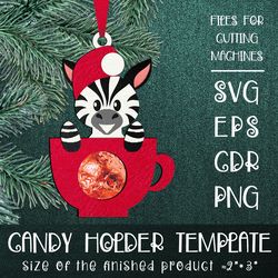 Zebra in a Cup | Christmas Ornament | Candy Holder | Paper Craft Template SVG
