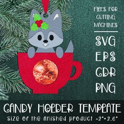 Baby Wolf in a Cup | Christmas Ornament | Candy Holder | Paper Craft Template SVG