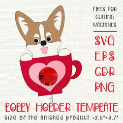 Corgi Dog | Lollipop Holder | Valentine Paper Craft Template | Sucker Holder