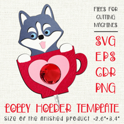 Husky Dog | Lollipop Holder | Valentine Paper Craft Template | Sucker Holder