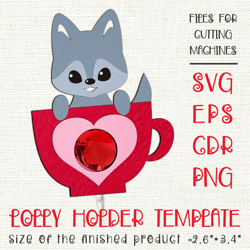 Baby Wolf in a Cup | Lollipop Holder | Valentine Paper Craft Template