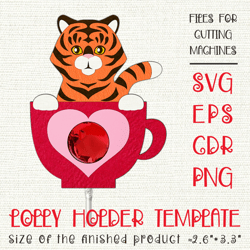 Tiger in a Cup | Lollipop Holder | Valentine Paper Craft Template