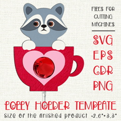 Raccoon in a Cup | Lollipop Holder | Valentine Paper Craft Template