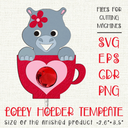 Hippopotamus in a Cup | Lollipop Holder | Valentine Paper Craft Template