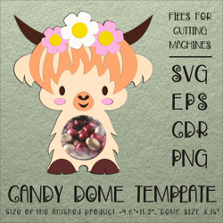 Cute Highland Cow | Candy Dome Template | Sucker Holder | Paper Craft Design