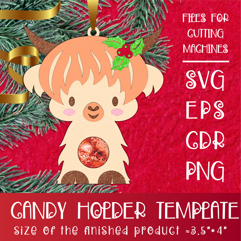 Scottish Highland Cow Christmas Candy Holder Template 0