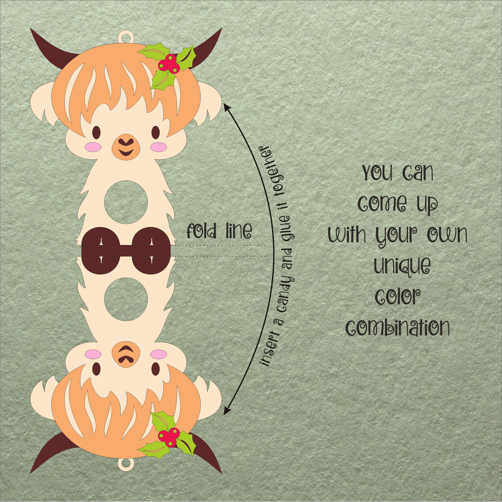 Scottish Highland Cow Christmas Candy Holder Template 1