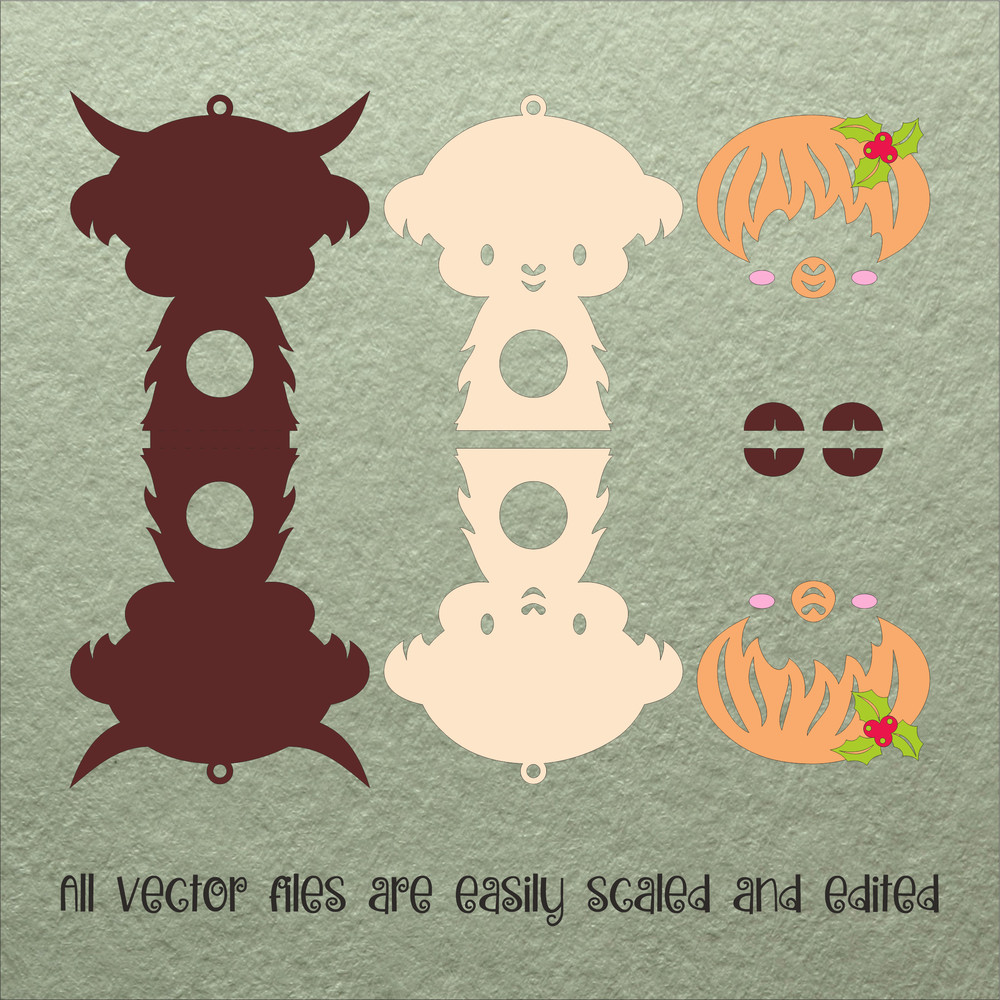 Scottish Highland Cow Christmas Candy Holder Template 2