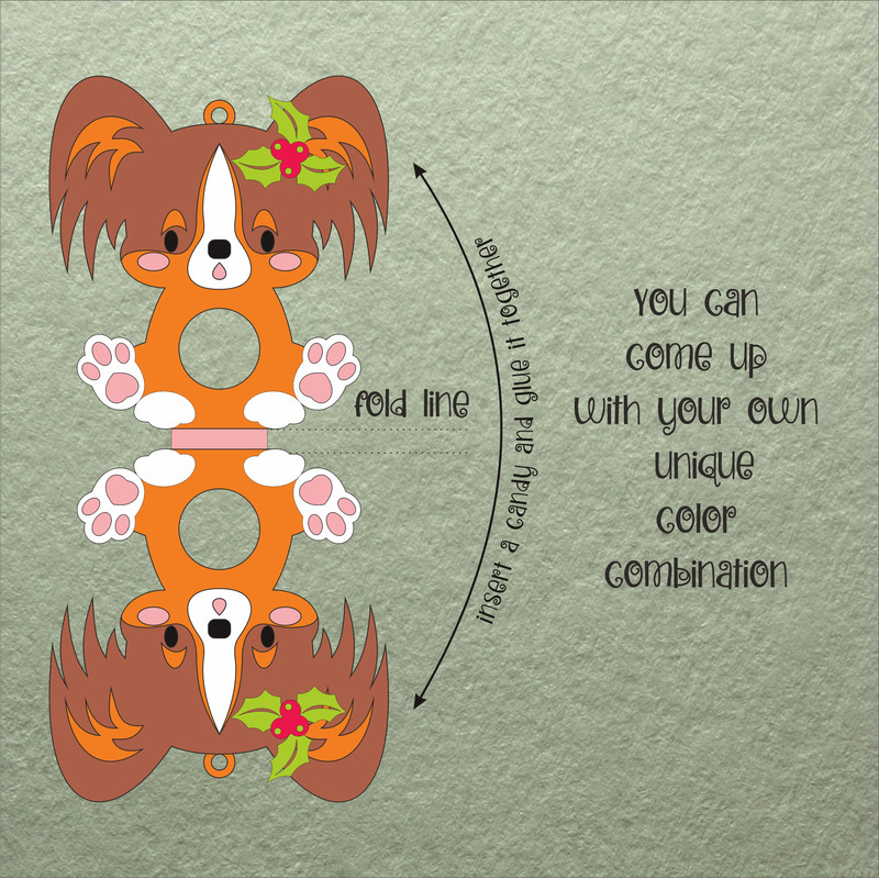 Papillon Dog Christmas Candy Holder Template 1