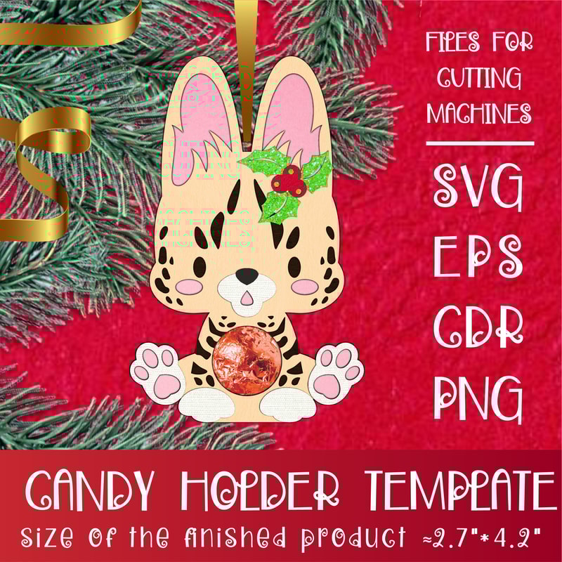 Serval Cat Cyristmas Candy Holder Template 0