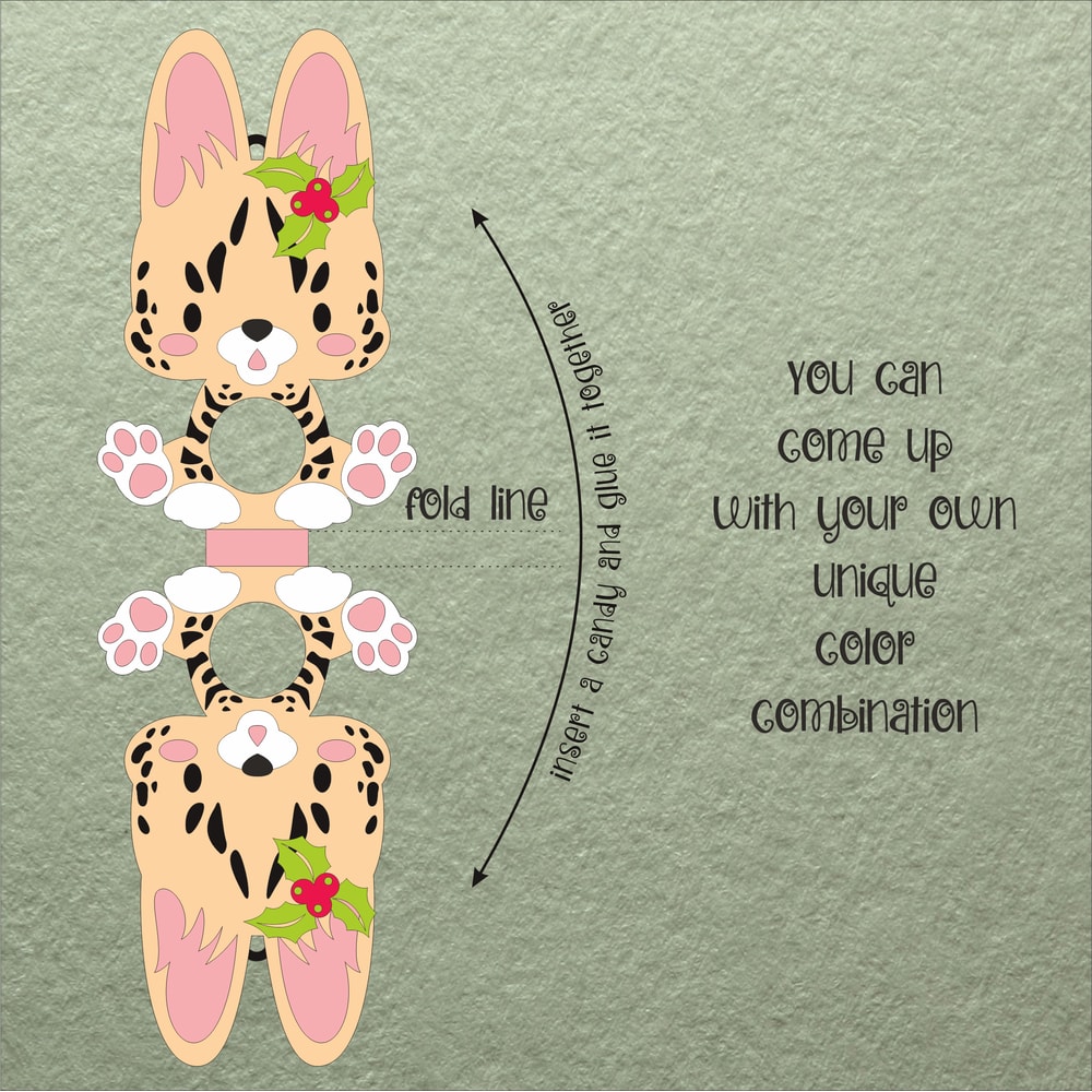 Serval Cat Cyristmas Candy Holder Template 1