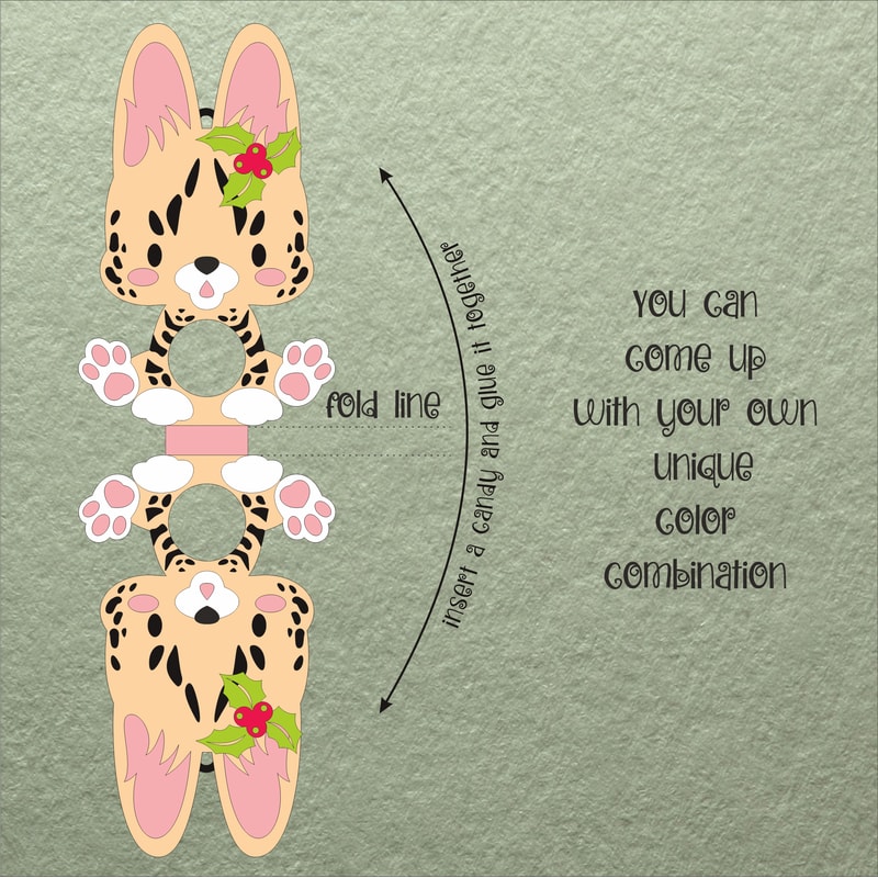 Serval Cat Cyristmas Candy Holder Template 1