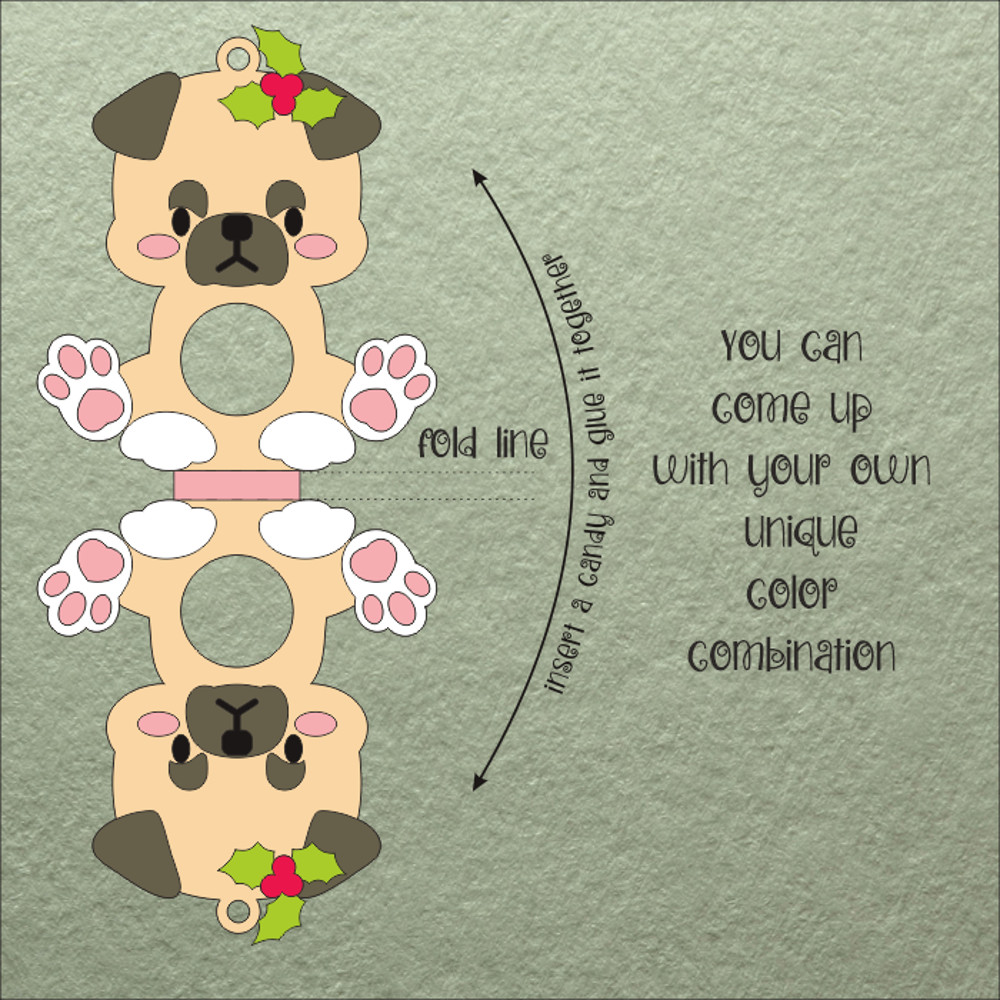 Pug Dog Christmas Candy Holder Template 1