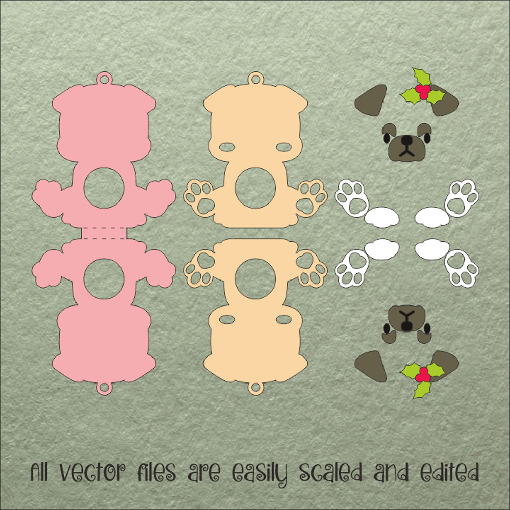 Pug Dog Christmas Candy Holder Template 2