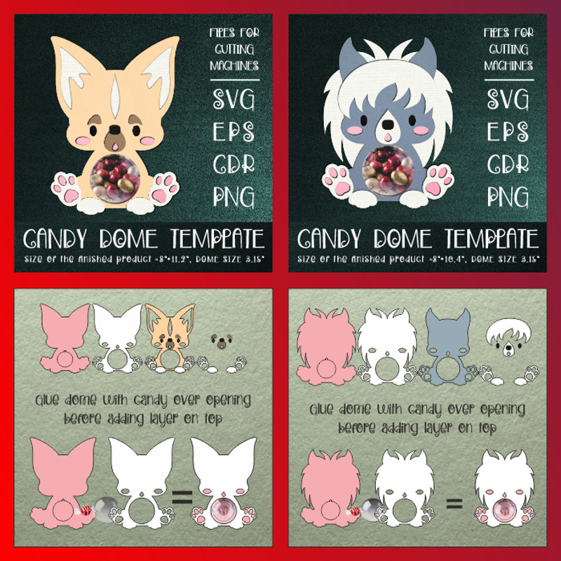 Cute Puppies  Candy Dome Bundle  Paper Craft Templates 1