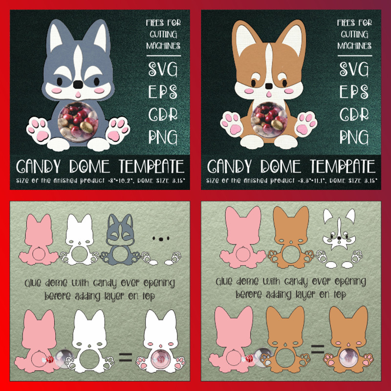Cute Puppies  Candy Dome Bundle  Paper Craft Templates 2