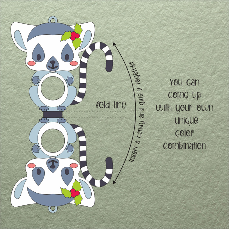 Baby Lemur Christmas Candy Holder Template 1