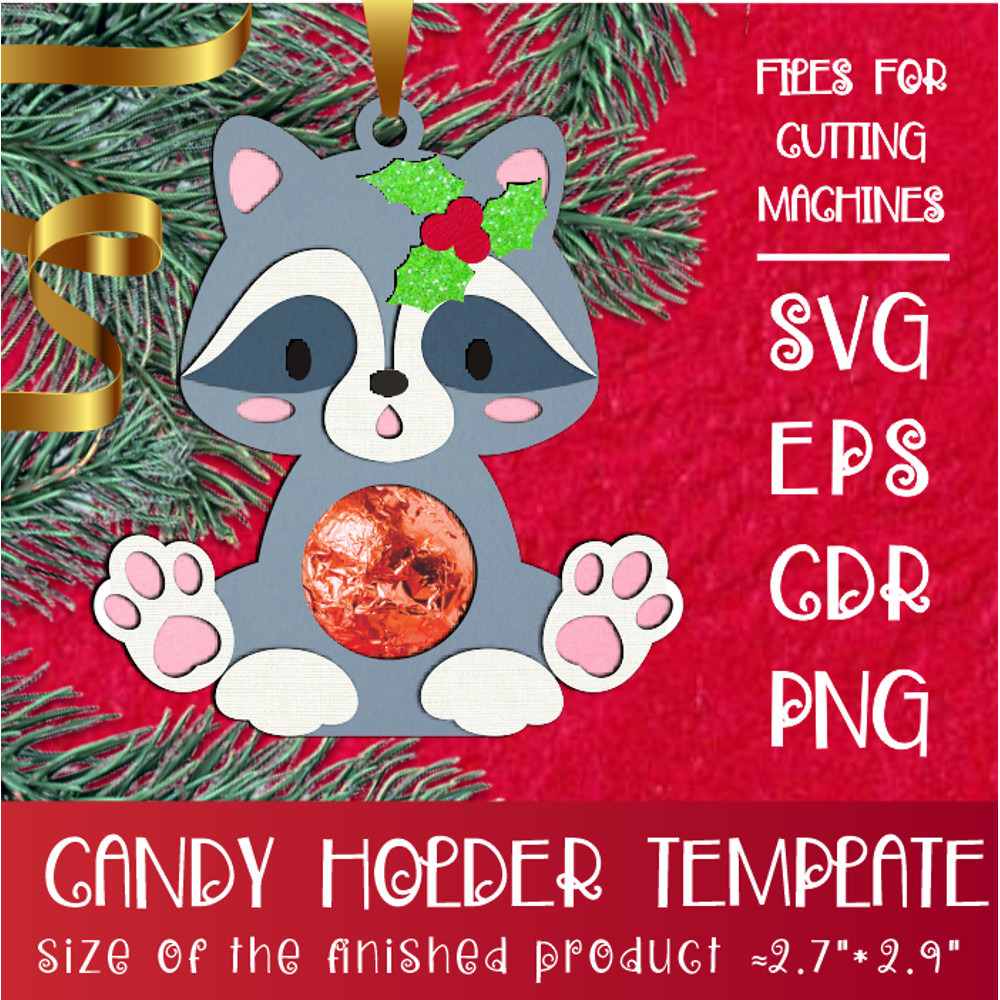 Baby Raccoon Christmas Candy Holder Template 0