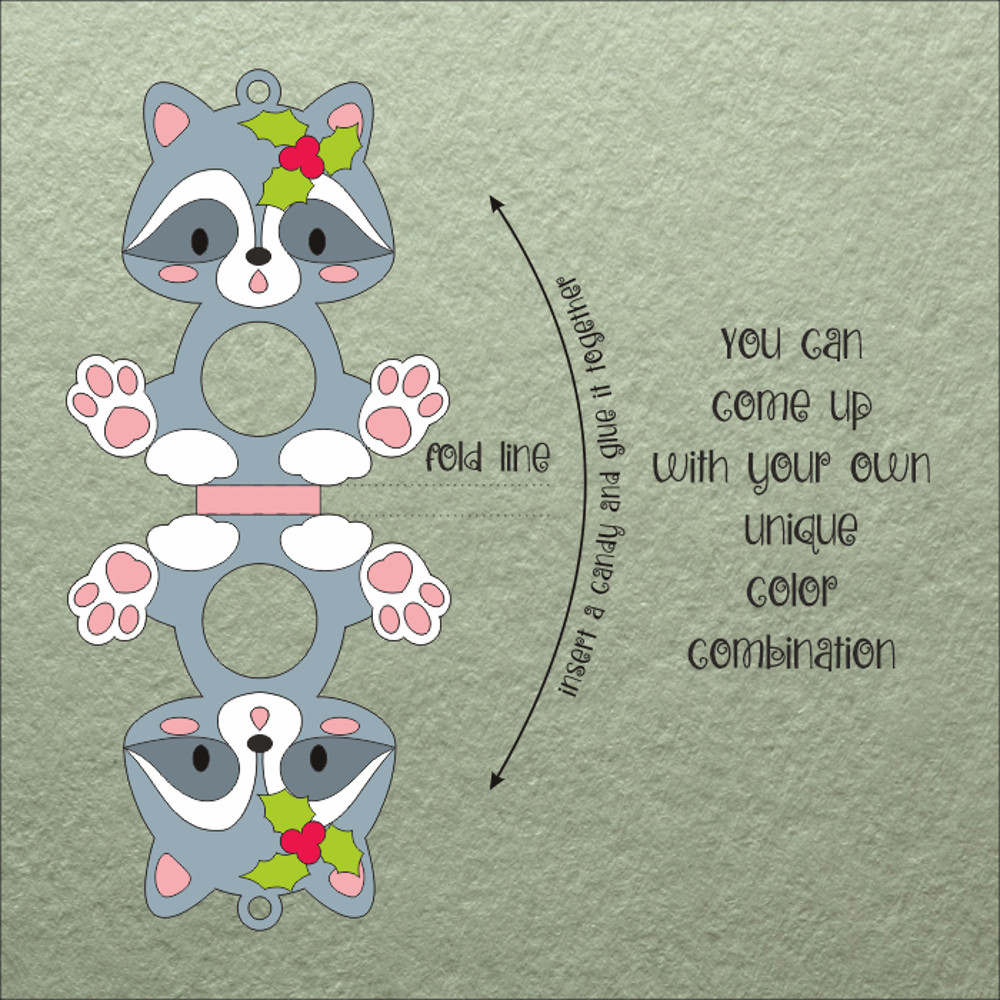 Baby Raccoon Christmas Candy Holder Template 1