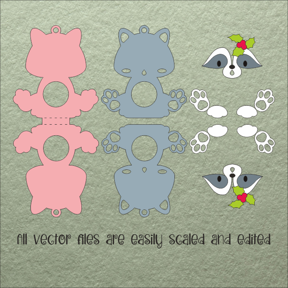 Baby Raccoon Christmas Candy Holder Template 2