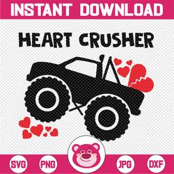 Heart Crusher Svg, Valentines Day Svg, Boy Valentine Svg, Monster Truck Svg, Kid's Valentine, Heart Crusher Valentine's