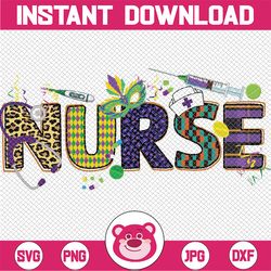 Mardi Gras Day Nurse Png Sublimation Design Download, Mardi Gras Png, Nurse Life Leonpard Png, Sublimate designs downloa