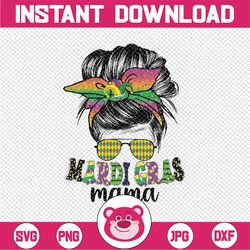 messy bun hair glasses new orleans carnival mardi gras mama png, messy bun mardi gras png, digital download