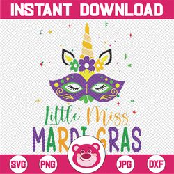 Little Miss Mardi Gras Unicorn Face Svg, Little Miss Mardi Gras svg, Mardi Gras Family Trip svg, Digital Download