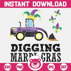 Kids Digging Mardi Gras Bulldozer Truck Cute Boys Kids Png, Construction Mardi Gras Beads Png, Digital Download