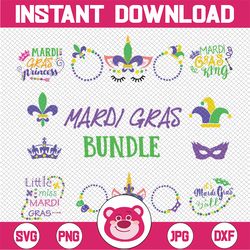 mardi gras svg bundle | svg cut files, little miss mardi gras, mardi gras king svg, png, dxf, eps digital download