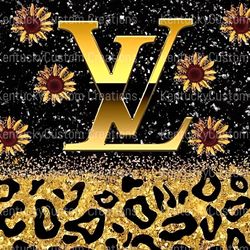 louis vuitton gold glitter sunflowers tumbler wrap png digital download sublimation