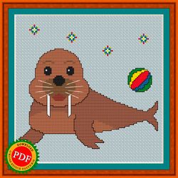 Walrus Cross Stitch Pattern | Playful Walrus Cub Design