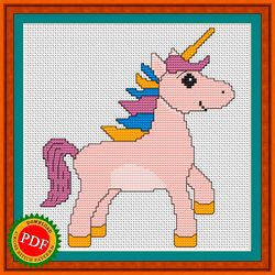 Unicorn Cross Stitch Pattern | Adorable Pale Pink Unicorn Chart